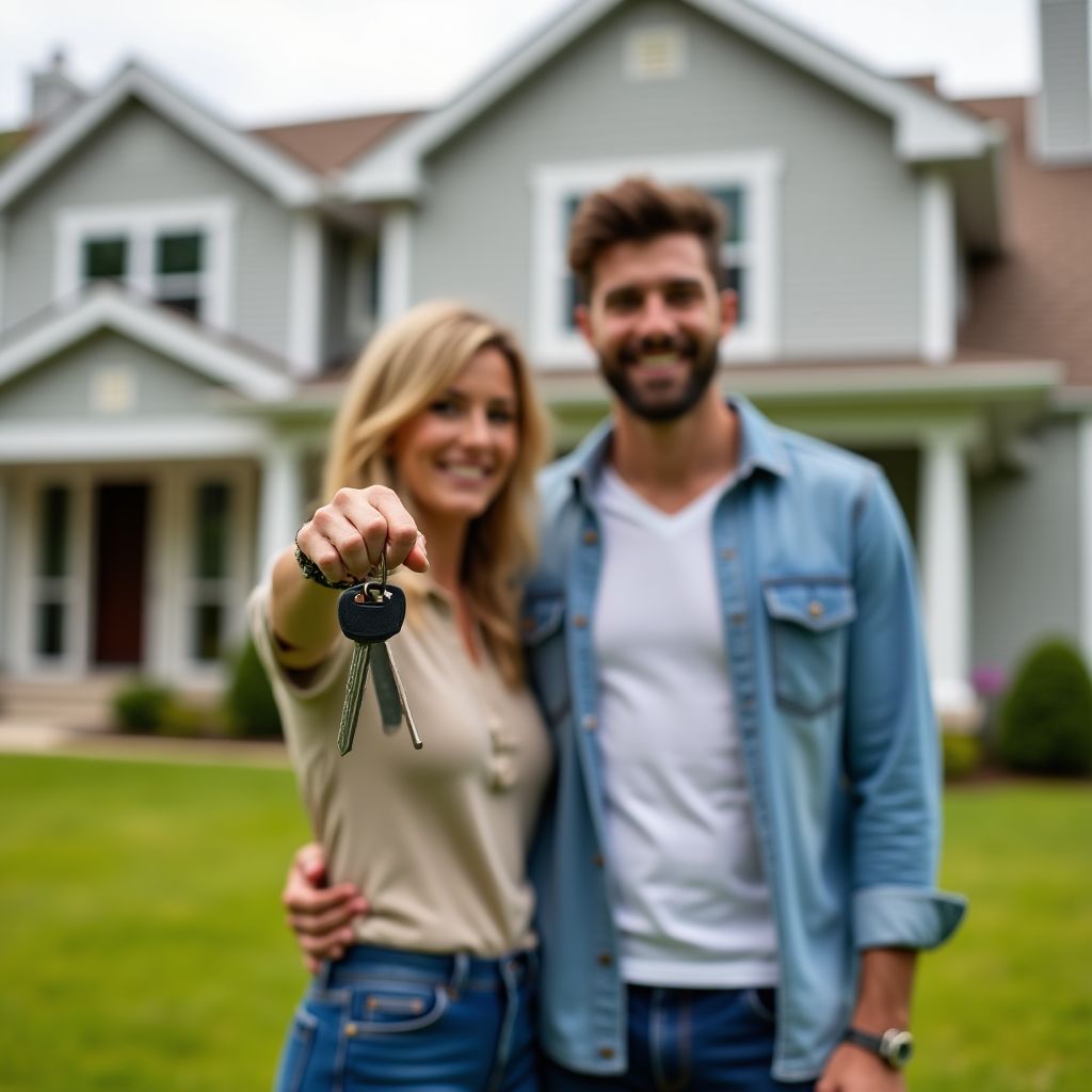 Pareja celebrando compra de vivienda gracias a inversiones